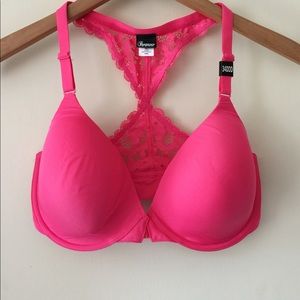 Hot Pink Lacey Razorback Front Clasp Bra